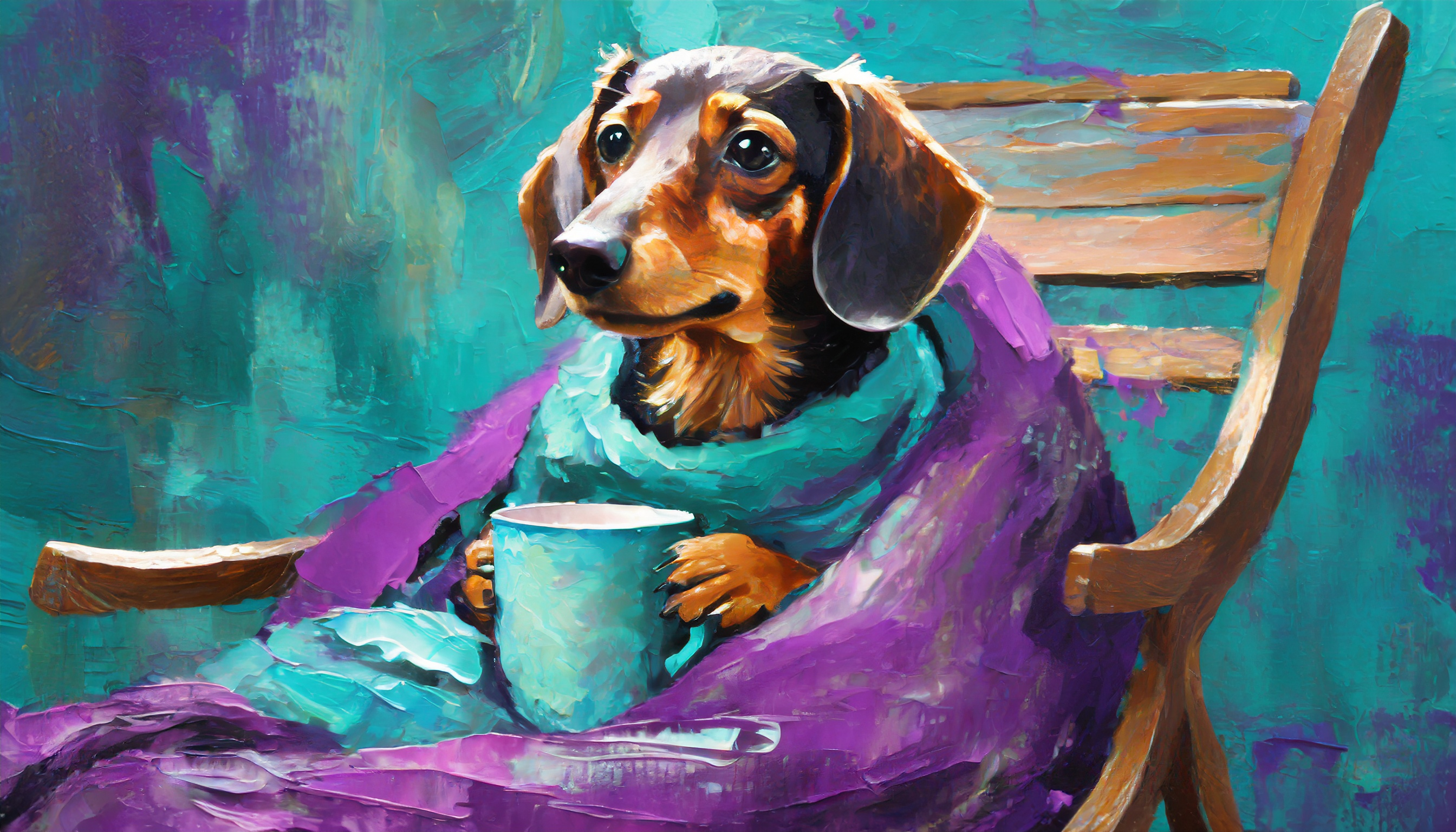 Dachshund with Coffee in Chair